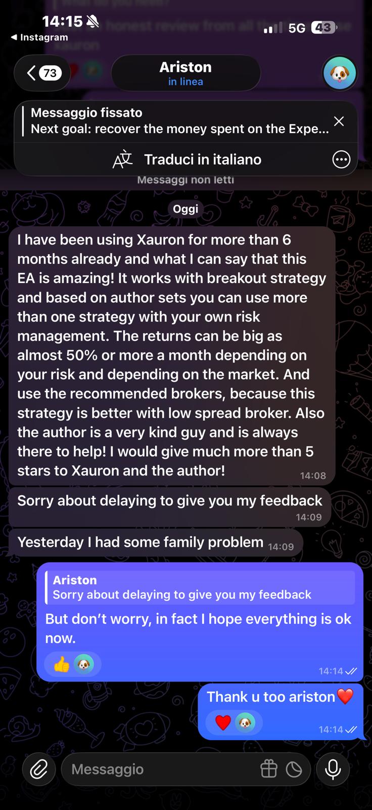 Screenshot di feedback dalla community