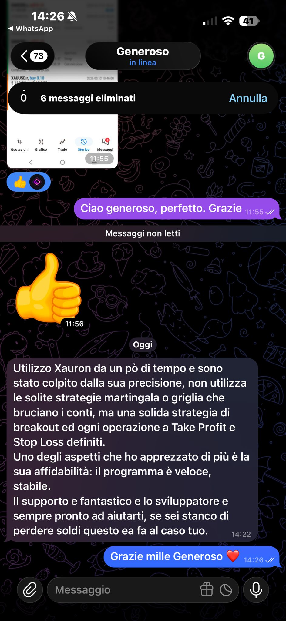 Screenshot di feedback dalla community